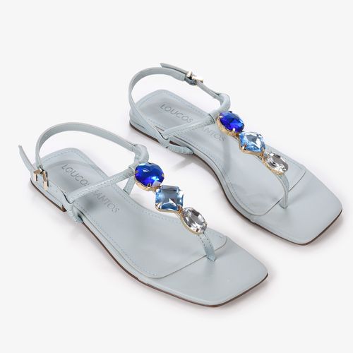Rasteira Azul Serenity Pedrarias Couro