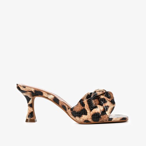 Tamanco Animal Print Onça Laço Couro Texturizado
