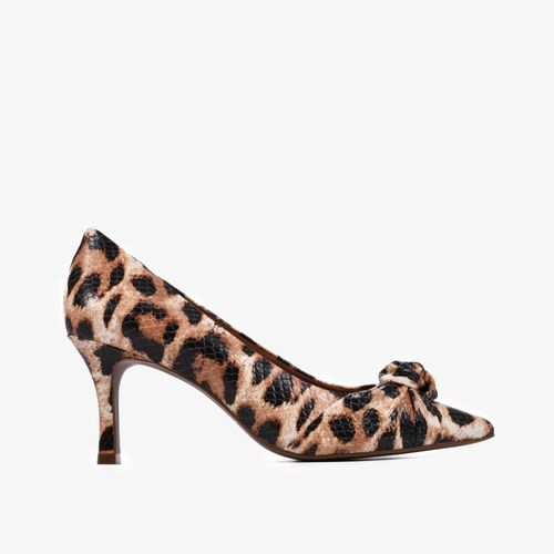 Scarpin Animal Print Onça Laço Couro Texturizado