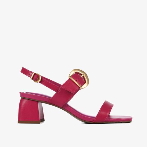 Sandália Rosa Pitaya Salto Bloco Couro