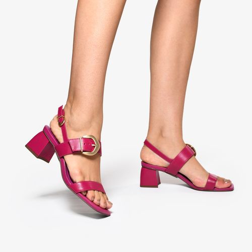 Sandália Rosa Pitaya Salto Bloco Couro