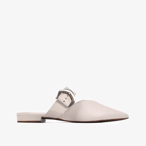 Mule Off White Fivela Dourado Couro