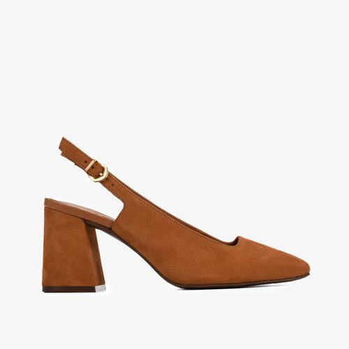 Slingback Caramelo Castor Salto Médio Couro