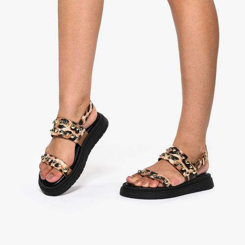 Papete Animal Print Onça Tiras Tachas Couro