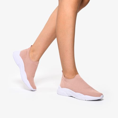 Tênis Rosa Solado Branco Knit