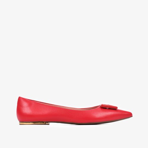 Sapatilha Vermelho Bico Fino Couro