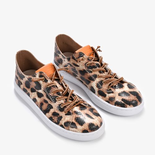 Tênis Animal Print Onça Couro Texturizado