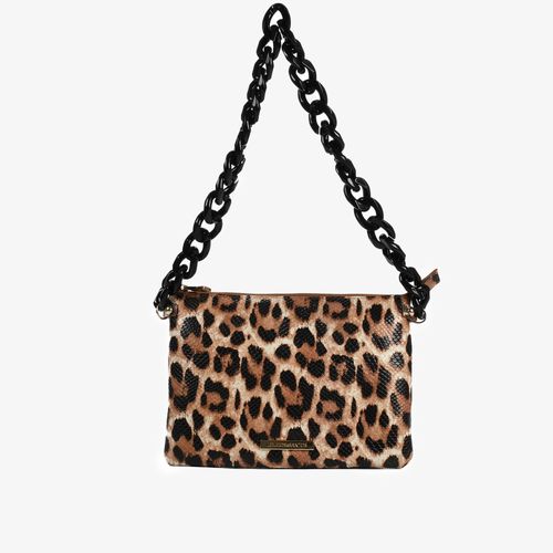 Clutch Animal Print Onça Alça Acrílico Couro