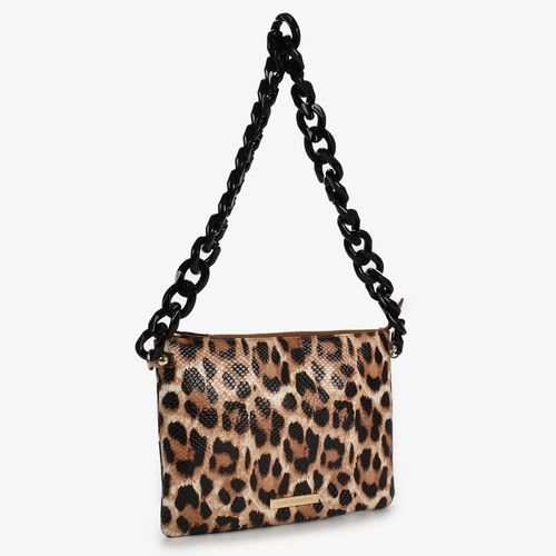 Clutch Animal Print Onça Alça Acrílico Couro