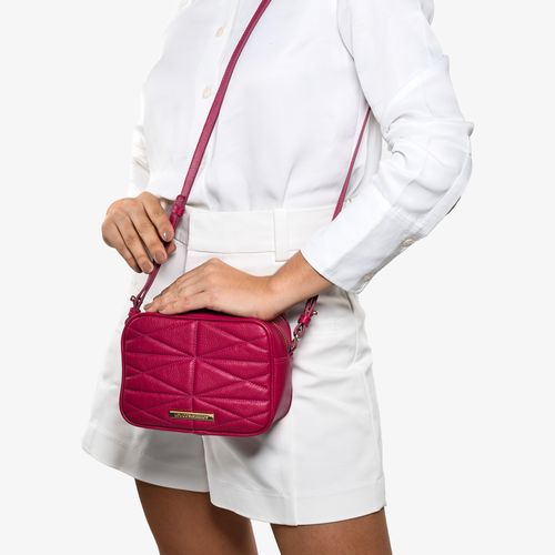 Bolsa Transversal Rosa Pitaya Couro Brilhoso