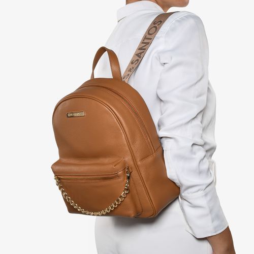 Mochila Caramelo Castor Corrente Couro