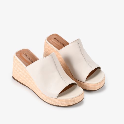 Tamanco Off White Salto Anabela Couro