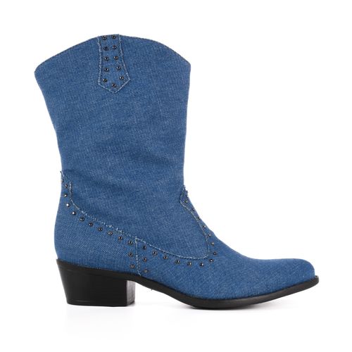 Bota Western Jeans Azul Tachas Tecido