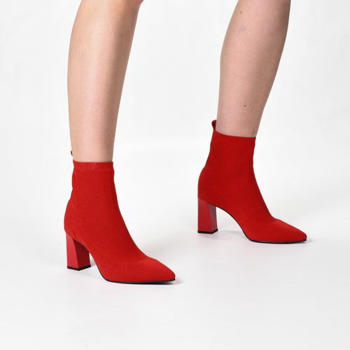 Bota Vermelho Salto Flare Knit