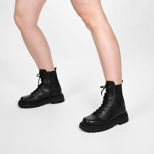 Bota Coturno Preta Couro