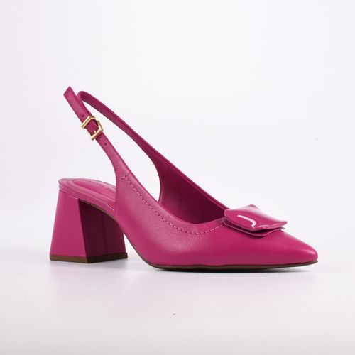 Slingback Rosa Salto Médio Bloco Couro