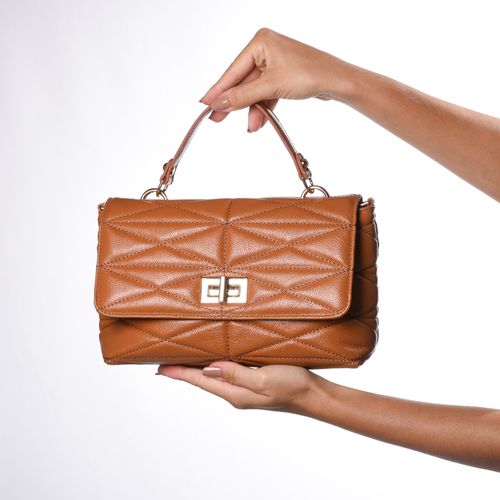 Bolsa De Ombro Caramelo Pespontos Couro