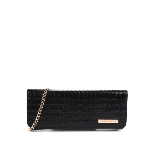 Clutch Preta Alça Metal Dourada Couro