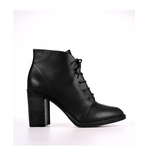 Bota Preta Cadarço Salto Alto Couro