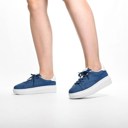 Tênis Flatform Azul Jeans Tecido