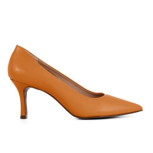 Scarpin Amarelo Salto Médio Fino Couro