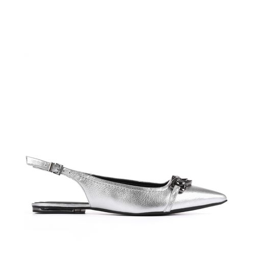 Slingback Prata Bico Fino Couro