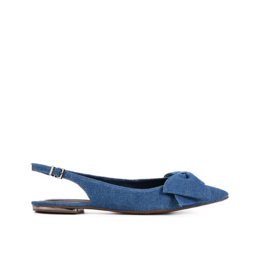 Slingback Azul Jeans Laço Tecido