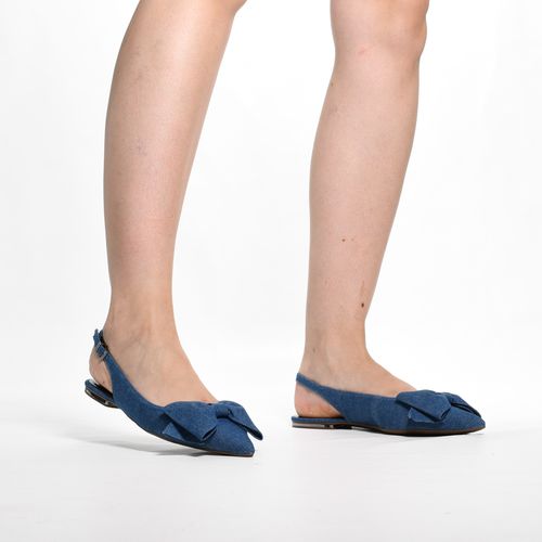 Slingback Azul Jeans Laço Tecido