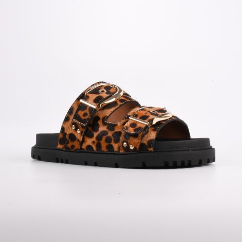 Sandália Anatômica Animal Print Leopardo Couro
