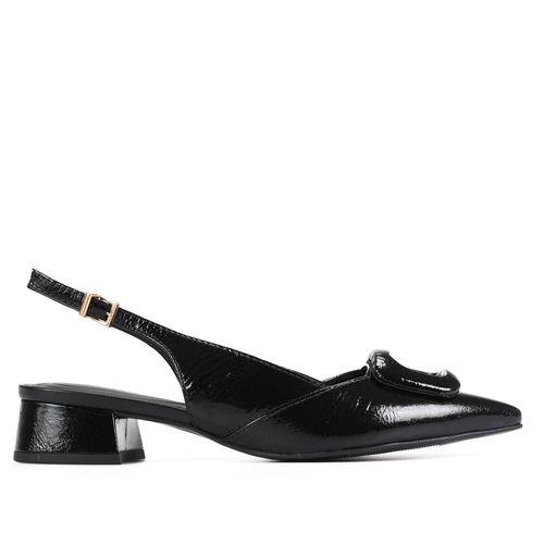 Slingback Preto Salto Baixo Couro
