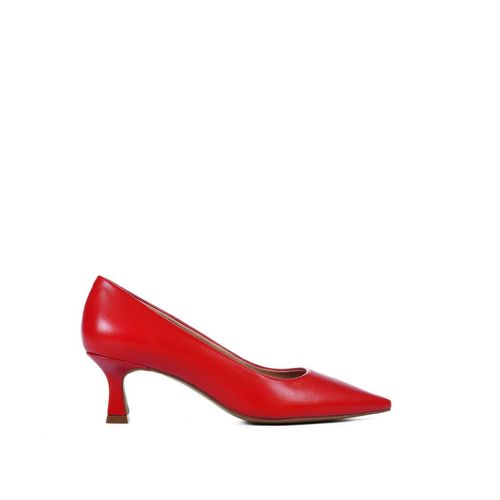 Scarpin Vermelho Salto Médio Fino Couro