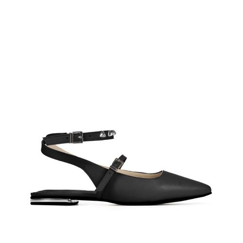 Slingback Preto Salto Bloco Baixo Couro