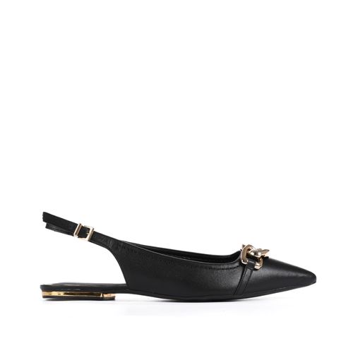 Slingback Preto Bico Fino Couro