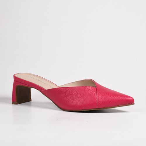 Mule Rosa Salto Barra Couro