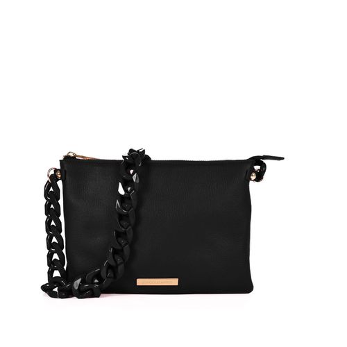 Clutch Preta Alça Acrílico Couro