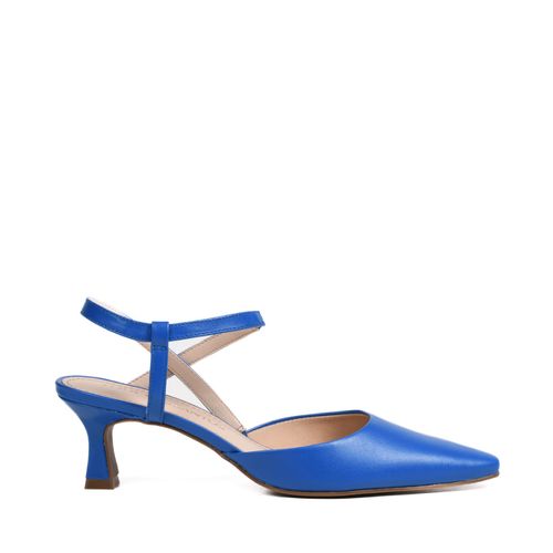 Slingback Azul Salto Baixo Couro
