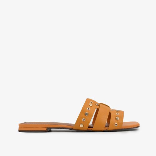 Rasteira Amarelo Honey Tiras Couro