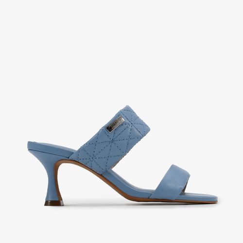 Tamanco Azul Maré Tiras Pespontos Couro