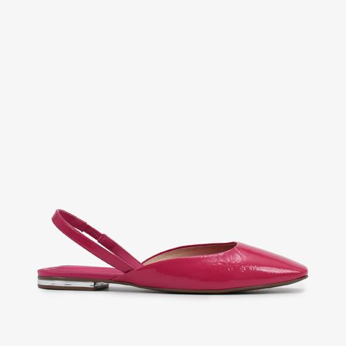 Slingback Rosa Hot Pink Salto Baixo Couro Brilhoso
