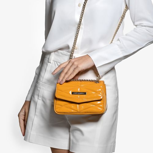 Bolsa Transversal Amarelo Honey Couro Brilhoso