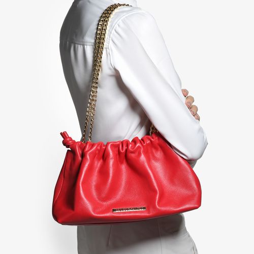 Clutch Vermelho Corrente Couro Macio