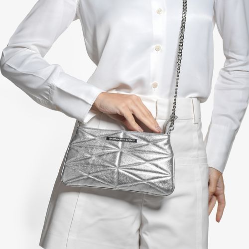 Bolsa Transversal Prata Couro