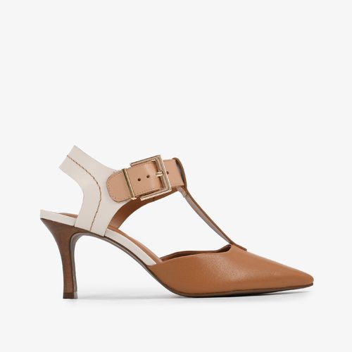 Slingback Caramelo Castor Salto Alto Bloco