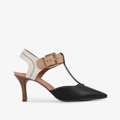 Slingback Preto Caramelo Salto Fino Alto Bloco