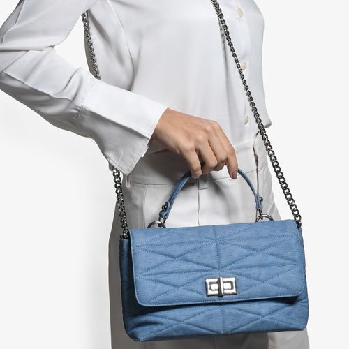 Bolsa De Ombro Azul Jeans Maré Couro