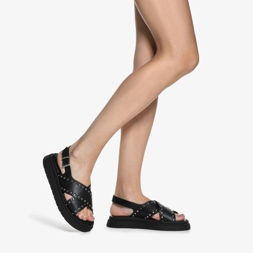 Papete Preto Tiras Tachas Couro