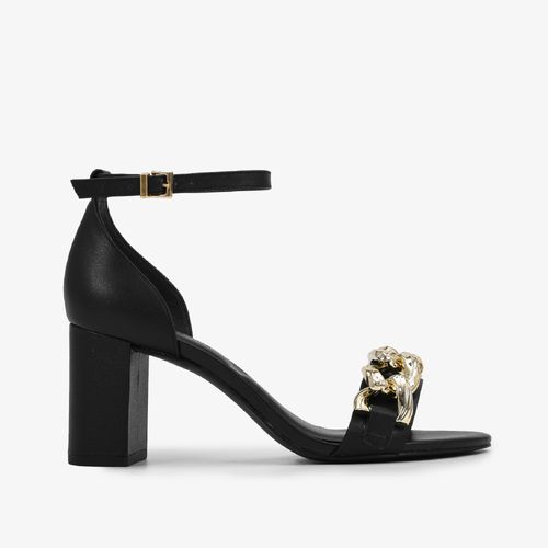 Sandália Preto Metal Dourado Salto Alto Couro