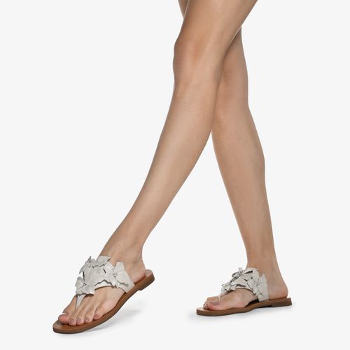 Slide Off White Flores Couro