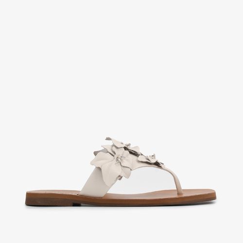 Slide Off White Flores Couro