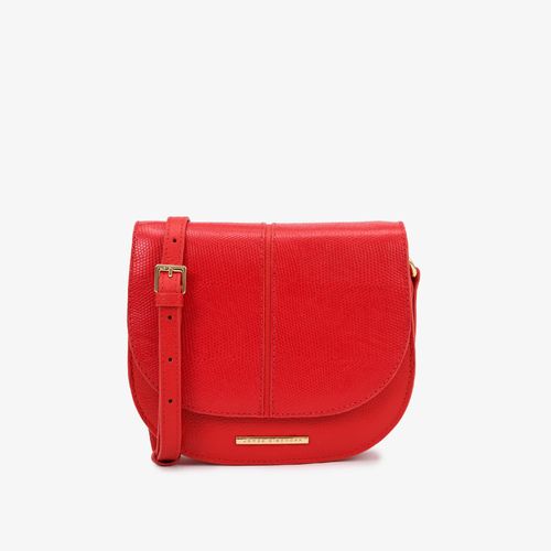Bolsa Transversal Vermelho Couro Texturizado Brilhoso